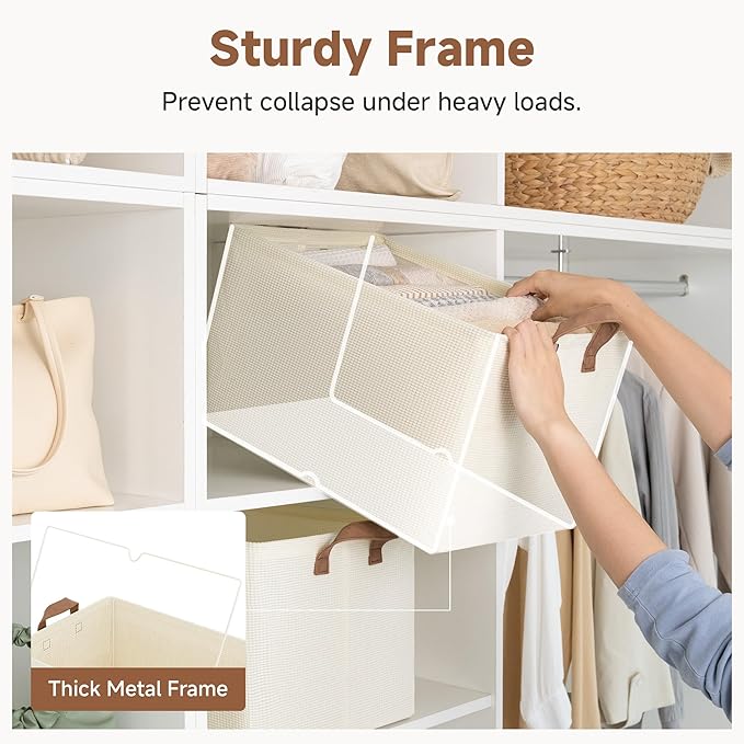 StorageWorks Storage Bins, Shelves Baskets for Organizing, 45L Extra Large Fabric Closet Organizers with Handles, Metal Frame