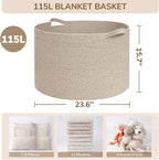 INDRESSME 115L Extra Large Woven Blanket Baskets for Storage, Toy Organizers and Storage Rope Baskets for Boys Girls Kids，Bur