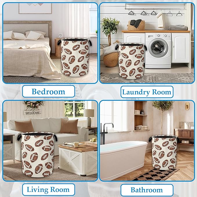 America Football Laundry Basket Collapsible Laundry Hamper with Handle, Oxford Clothes Toy Storage Bin for Bathroom Bedroom R