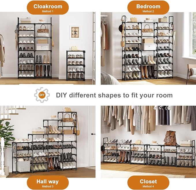 WOWLIVE 9 Tiers Large Shoe Rack Storage Organizer for Closet 50-55 Pairs Shoe Tower Unit Shelf Stackable Shoe Rack with Metal