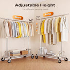 HOKEEPER Heavy Duty Clothes Rack Load 525 LBS, 75''W Adjustable Garment Rack, Rolling Clothing Rack for Hanging Clothes with 