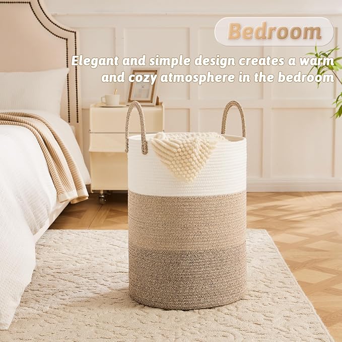 Artfeel Laundry Basket,Woven Cotton Rope Laundry Hamper,60L for Decorative Storage of Dirty Clothes,Toys and Blankets in Bath