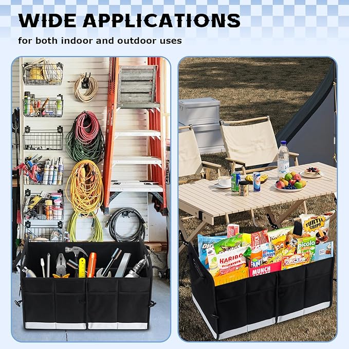 Car Trunk Organizer, 72L Large Capacity Waterproof Auto Storage with Non-Slip Bottom Strips, Collapsible Cargo Organizer for Suv
