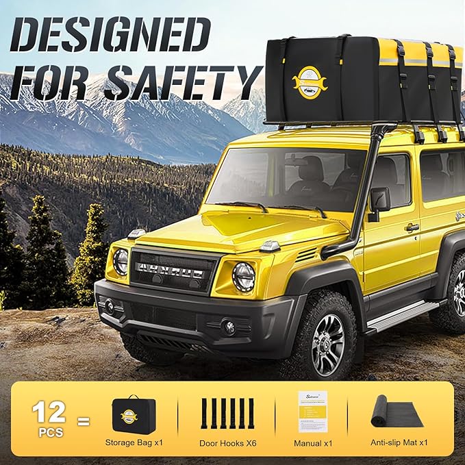 Sailnovo Rooftop Cargo Carrier 20 Cubic, Waterproof Car Roof Bag Soft-Shell Carriers Top Luggage Storage with Slip Mat, 6 Door Hooks & Heavy-Duty PVC for All Vehicle Roof with/Without Rack Cross Bar