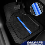 CAR PASS Rubber Floor Mats for Cars, Car Mats Full Sets DeepDish,Universal S~L Size Trim-to Fit Automotive Floor Mat for Truck Van SUV, Heavy Duty Waterproof All-Weather Floor liner Durable Black Blue
