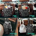 FLOCK THREE Leak-Proof Waterproof Car Trash Bag Foldable Multipurpose Trash bin Container Storage Cute Grocery Organizer Bag for Automotive Front or Back Seat in Cars SUVs and Trucks (Black Cats)