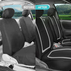 FH Group Unique Flat Cloth Full Set Car Seat Covers w. Silicone Steering Wheel Cover- Universal Fit for Most Cars, Trucks, SUVs or Vans (Gray/Black)