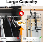 Pants Hangers Space Saving - 4 PCS Closet Organizer and Storage Jean Hangers, Stainless Steel Anti-Slip Clothes Hanger Scarf 