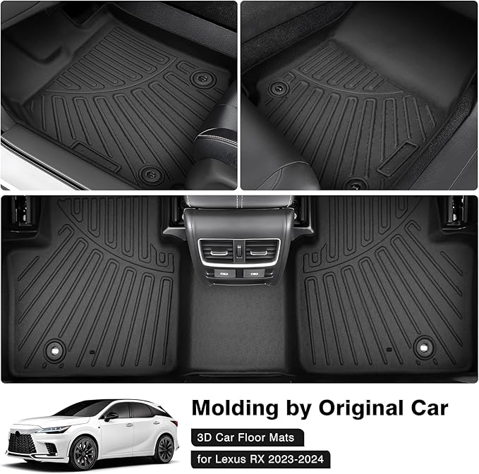 Powerty Floor Mats for 2023 2024 2025 2026 Lexus RX RX350 RX350h RX500h (NOT for RX450h+ PHEV) Accessories All Weather Floor Liner 3D TPE 1st & 2nd Row Floor Mat Heavy-Duty Floor Liners