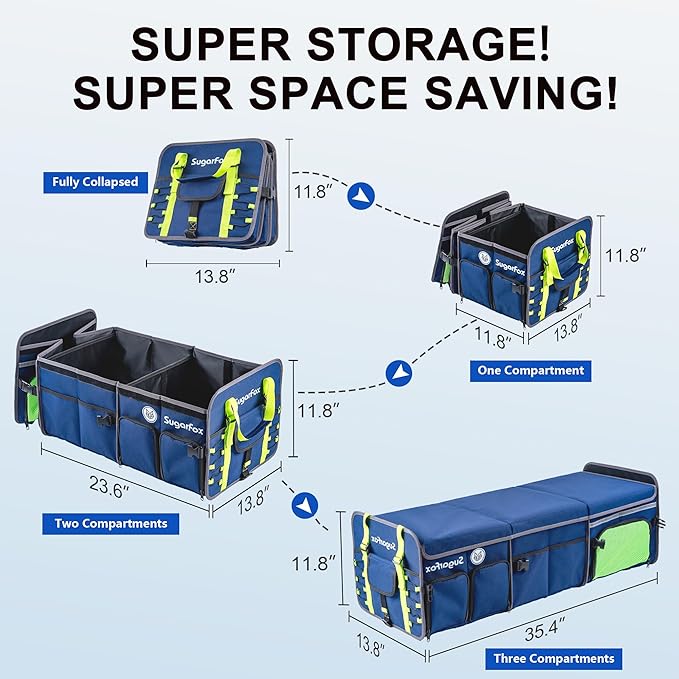 Bold Color Block Trunk Organizer | 95L, 35"x13.8"x11.8" | Dedicated Shoe Storage & 26L Ice Pack | Foldable for SUV/Car/Jeep
