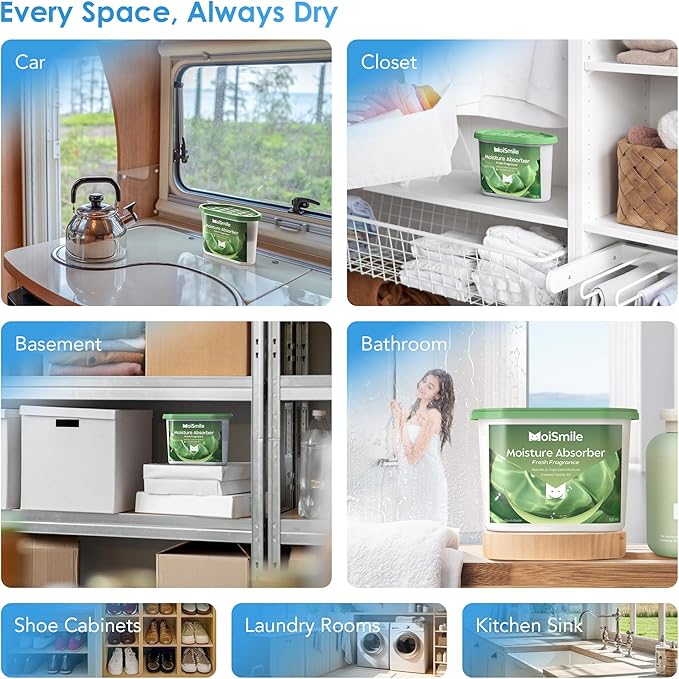 Moisture Absorbers, Efficient Fresh Scent Humidity Absorber & Odor Eliminator Boxes, Refillable Car Dehumidifier for Closet,