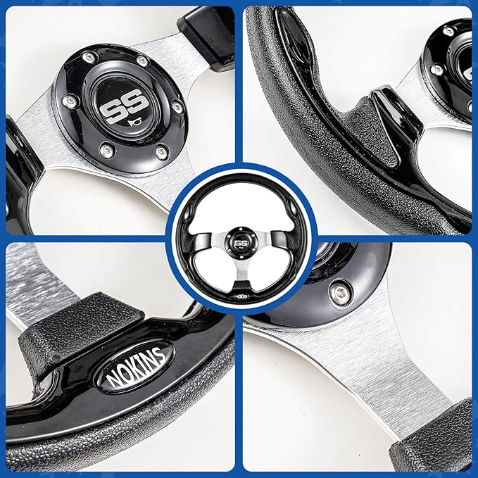 NOKINS 12.5" Universal Golf Cart Steering Wheel, Fit EZGO TXT/RXV/Club Car DS/Precedent/Yamaha, Most Golf Carts (Black)
