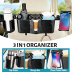 3-in-1 Car Back Seat Organizer Headrest Mount - Adjustable Storage Box with Cup Holder & Tablet Phone Holder for 5-13 Inch Devices, Fits Headrest Posts 0.6in Diameter & 4.2-5.7in Spacing