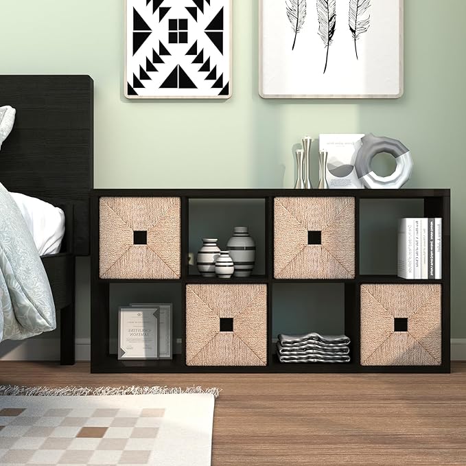 CTESNE【2026 Wooden Thick Frame 8 Cube Storage Organizer Shelf with Anti-Tipping Kits + Reversible Open Back Bookcase, Horizon