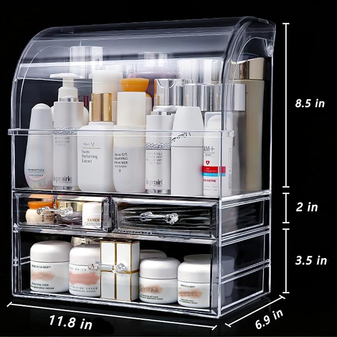 Clear Large Acrylic Makeup Organizer With Lid Cosmetic Storage Drawers Portable Makeup Organizers Dustproof And Waterproof Bo