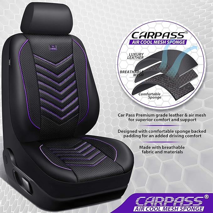 CAR PASS 3D Foam Mesh Leather Car Seat Covers Front Seats, Breathable Front Seat Cover for Cars, Comfortable Universal Fit fo