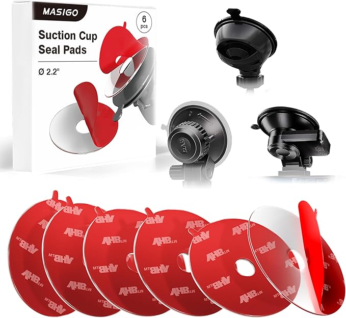 Clear Double-Sided Acrylic Foam Mounting Tape – 2.2" (56mm) Round with Center Hole for Dash Cam Suction Cup Mount – Boost Vacuum Seal & Grip, Heat-Resistant – Pack of 6