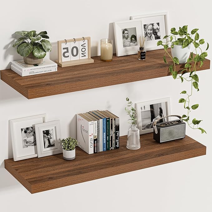 Vivelove Rustic Floating Shelves for Wall 12 Inch Deep, 36" X 12" X 1.5" Floating Shelf, 2 Inch Thick Shelf for Living Room B