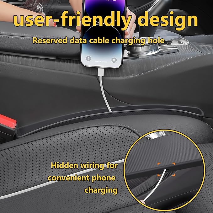 2PCS Universal Car Seat Gap Filler, Durable & Easy Install, No-Drop Seat Side Gap Seam Filler Organizer to Fill the Gap Space Between the Console and Seats, with Phone Holder for Car, SUV, Truck