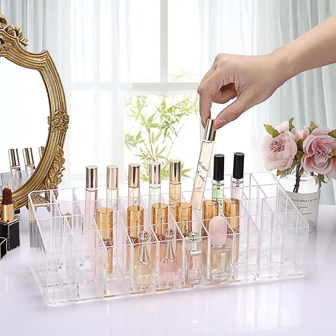 ELLDOO Rollerball Perfume Organizer, 44 Spaces Clear Acrylic Perfume Storage Holder Beauty Scent Holder, Essential Oil Storag