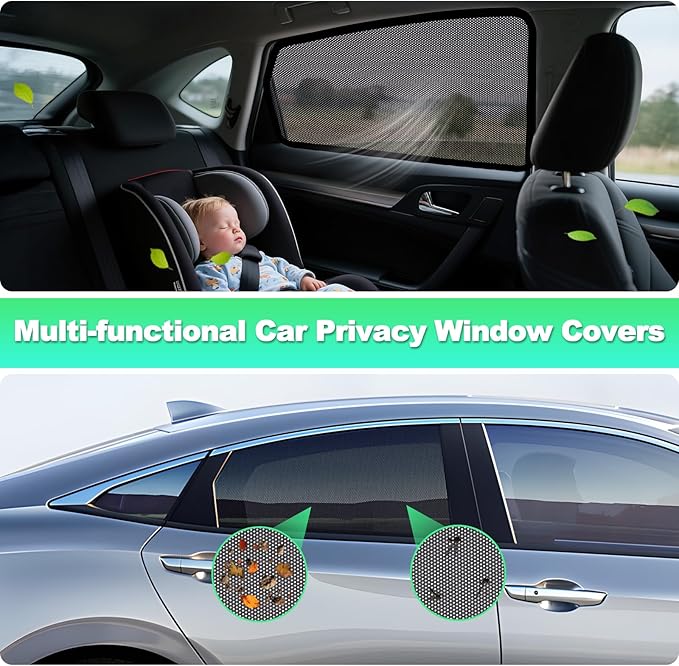 Car Window Shades for 2016-2021 Civic - Rear Side Window Sun Shade for Baby, Breathable Mesh Car Privacy Window Covers, UV Protection & Heat Insulation for Road Trips, Napping, Camping (2 PCS)