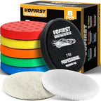 7.5 Inch Buffing Pads, 8 Pcs Polishing Pad, Car Compound Buffing Sponge Pads and Woolen Pads Cutting Polishing Pad Kit for Car Buffer Polisher Compounding, Polishing & Waxing