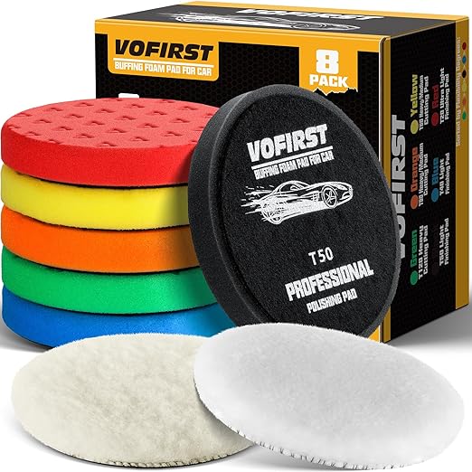 7.5 Inch Buffing Pads, 8 Pcs Polishing Pad, Car Compound Buffing Sponge Pads and Woolen Pads Cutting Polishing Pad Kit for Car Buffer Polisher Compounding, Polishing & Waxing