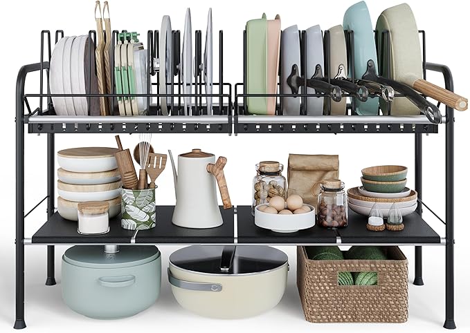NETEL Adjustable Under Sink Organizers and Storage,Pots and Pans Organizer Under Kitchen Cabinet,Pan Lid Organizers Inside Ca