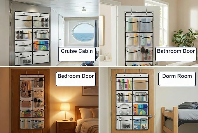 Magnetic Cruise Organizer, 8 Large Durable Pockets Over The Door Organizer For Cruise Ships, Magnetic & Hanging Cruise Organi