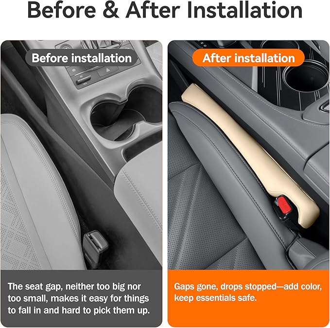 2PCS Leather Car Seat Gap Filler organizer,Gap plug box for car seat space,fill between gap strip,Fits gaps 3.5-6cm(1.4-2.4 in) wide(Beige)