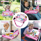 Kids Travel Tray for Toddler Carseat, Road Trip Activities Essentials for Toddler, Kids Lap Desk Tray with Tablet Holder Stand ＆ Dry Erase Board (Pink Unicorn)
