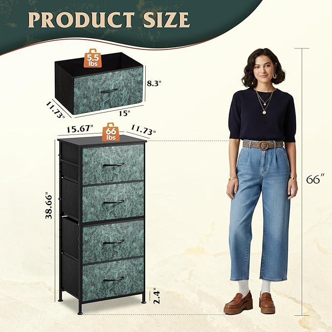 WLIVE Dresser with 4 Drawers, Storage Tower, Organizer Unit, Fabric Dresser for Bedroom, Hallway, Entryway, Closets, Sturdy S
