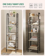 Hzuaneri Ladder Shelf, Bookshelf Bookcase, Freestanding Corner Storage Shelve with 2 Hooks for Home Office, Living Room, Kitc