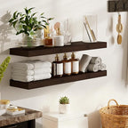 BAMEOS Solid Bamboo Floating Shelves, Set of 2 with Invisible Brackets, Natural Wood Grain Decor for Living Room, Bedroom, Ki