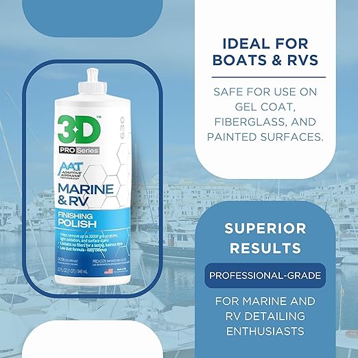 3D Marine & RV Finishing Polish – Removes P2000 Grit Scratches, Oxidation & Swirls, High-Gloss Gel Coat Shine, No Fillers, Low-Dust Formula, 32oz