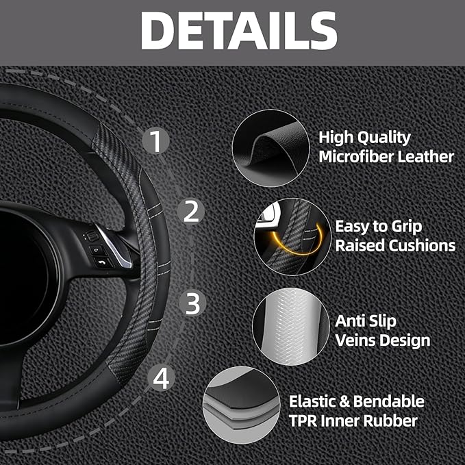 NBTEPEM Customized Auto Car Steering Wheel Cover for Honda Accord, Civic, CR-V, HR-V, Pilot, Microfiber Leather Sport Steerin