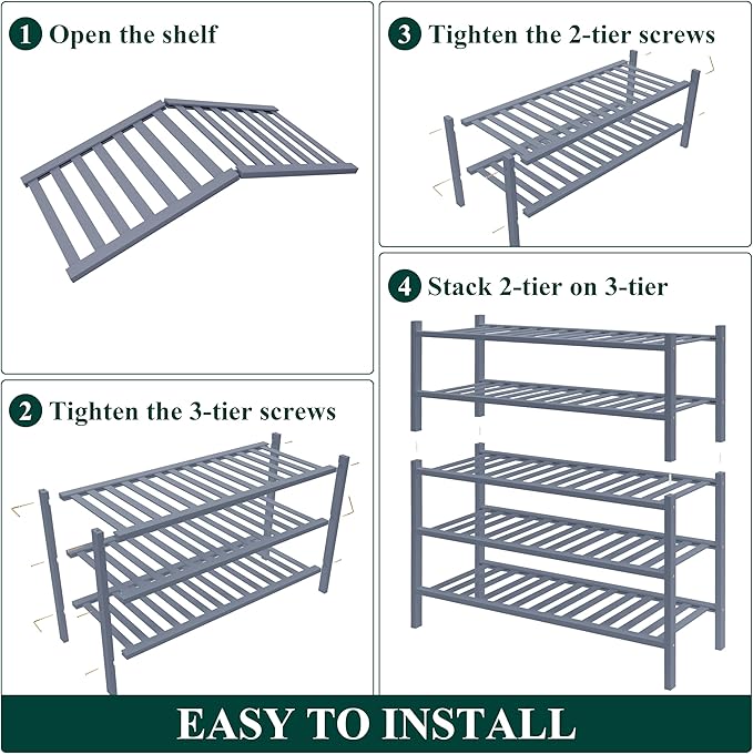 Smiry Bamboo Shoe Rack for Closet, 5 Tier Wooden Stackable Shoe Organizer, Free Standing Shoes Storage Shelf for Entryway, Fr