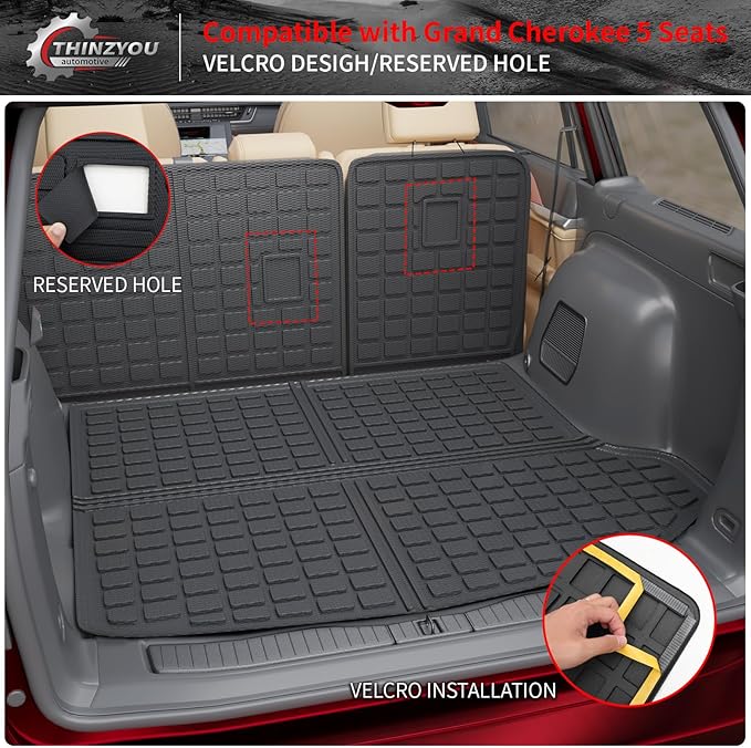 Floor Mats Compatible with 2022-2026 Jeep Grand Cherokee (Not Fit L or WK) Cargo Mat Back Seat Cover Protector 2025 Grand Cherokee Accessories (Fit 5 Seats,Trunk Mat+Backrest Mats+Floor Mats)