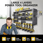 Large Power Tool Organizer Wall Mount, 4 Layer Garage Storage Cordless Tool Organizer with 8 Drills Holder, Heavy Duty Premiu