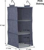 Household Essentials Hanging Cotton Blend Closet Organizer with 3 Storage Shelves, Denim
