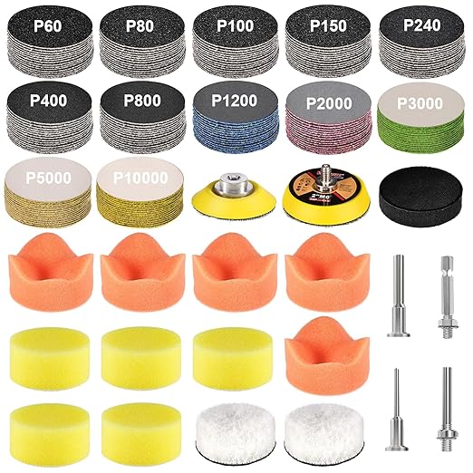 199 Pieces 2 Inch Sanding Disc, GOH DODD Hook and Loop Sanding Pads 60 to 10000 Grit Drill Sanding Attachment Wet Dry Sandpap
