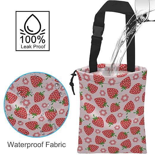 Car Trash Bag Strawberry Flower Car Garbage Bag Hanging Car Trash Can for Back Seat with Drawstring
