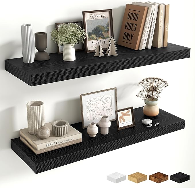 Fun Memories Floating Shelves for Wall, 32 Inch Long Floating Shelves Set of 2, 32 x 10 Wooden Shelves for Wall, Large Storag