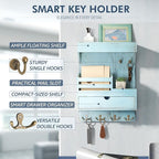 Rebee Vision Farmhouse Key Holder Wall Mount with Drawer Organizer – Pine Wooden Mail & Key Organizer with 6 Sturdy Hooks & F