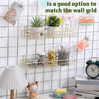 Blulu 4 Pcs Gold Metal Grid Wall Baskets with Hooks Grid Wall Shelves 15.75 x 3.94 x 1.97 Inches Hanging Wire Basket Multi Fu
