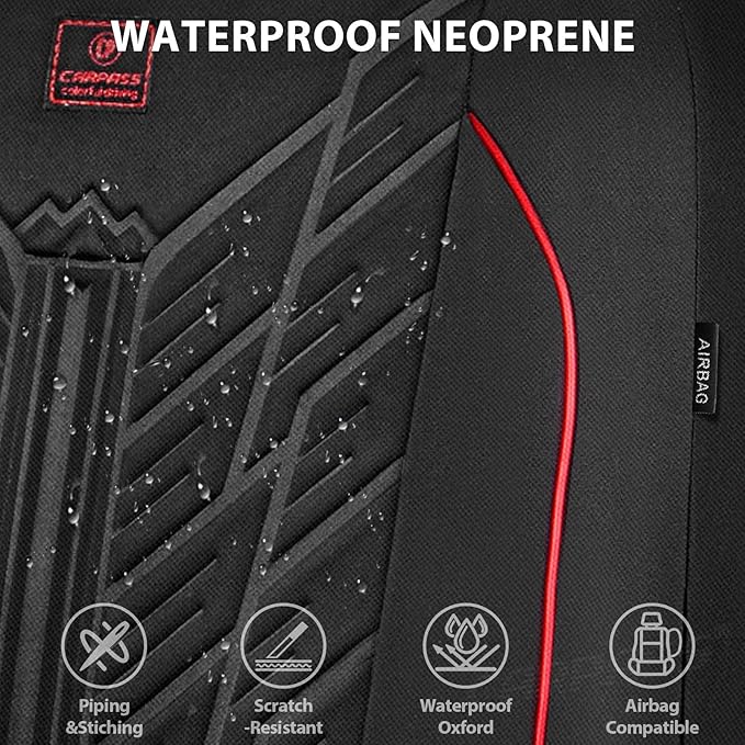 CAR PASS Waterproof Car Seat Covers Full Set,Neoprene Car Seat Covers 5 Seats,3D Tyre Embossed Wetsuit Seat Covers All-Weathe