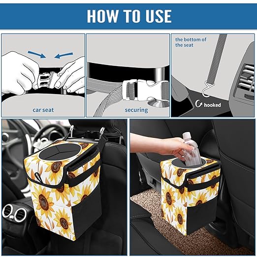Car Trash Can – Multi-Purpose, Lightweight and Portable with Durable Water-Resistant Coating, No Installation Required, Practical and Ample Capacity, Variety of Colors.Beautiful Sunflower