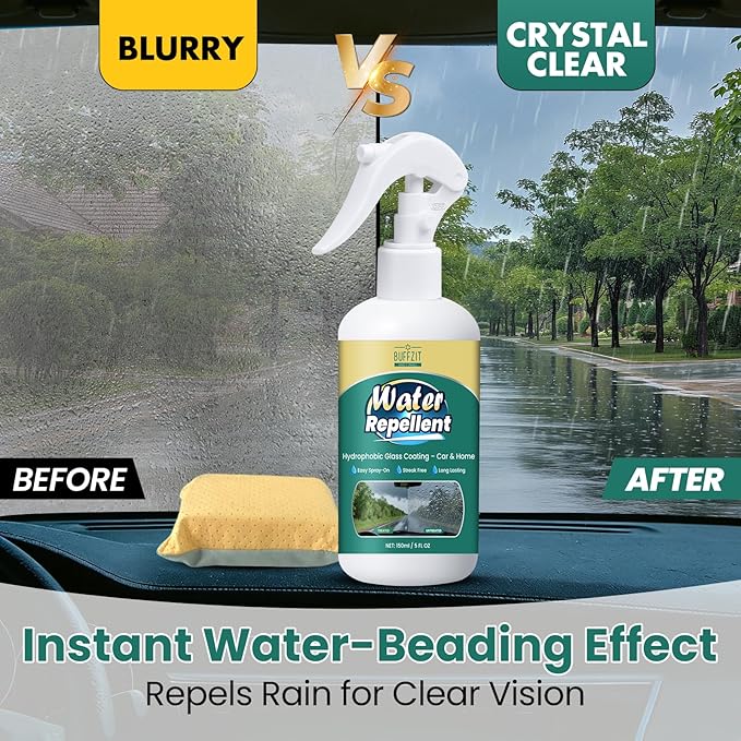 Glass Water Repellent Spray - Hydrophobic Rain Repellent for Car Windshield, Shower Doors, Windows & Mirrors - Long-Lasting W