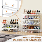 Shoe Rack 2 Tier, Closet Shoe Organizer Shelf Stackble, Heavy Duty Metal, White