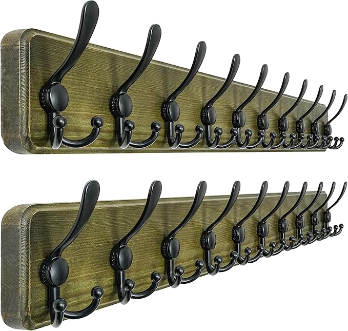 Dseap Coat Rack Wall - Heavy-Duty 38-1/4" Long, with Reinforced 10 Custom Tri-Hooks, Solid Wood Wall Hanger for Coats Hat Jac